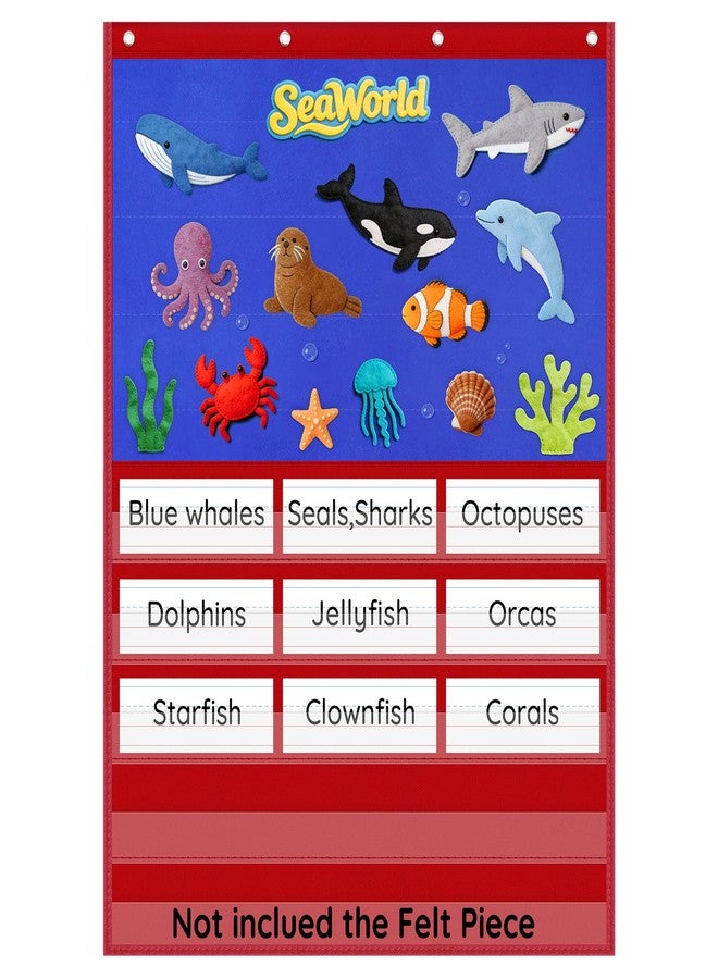 AUVCAS Felt Board Pocket Chart, Flannel Board with Clear 5 Pockets for Classroom and Home, Interactive Storytelling/Learning Activities/language learning for Kids, Include Dry-Erase Sentence Strips & Magic Hooks, 37.5”H x 27.8”W. - Image 1